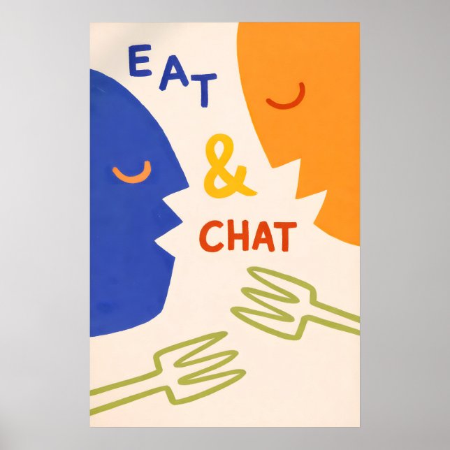 Ät och Chatt Affisch, Modern Abstrakt Kök Vägg Poster (Framsidan)