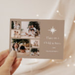 Åt oss ett barn är Born Photo Collage jul Julkort<br><div class="desc">Den inspirerande kristna religiösan med multifotokollage Julhälsningskort. Ett barn föds som vit typografi med en illustrerad julstjärna och sex bilder på en neutraltens taupbakgrund.</div>