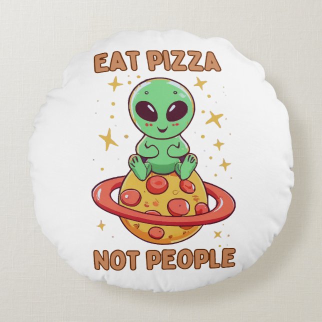 Ät pizza inte människor rund kudde (Framsidan)