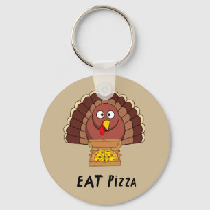 Ät Pizza med Thanksgiving Turkiet Nyckelring
