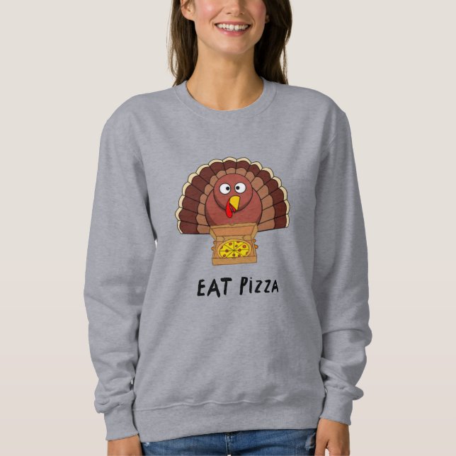 Ät Pizza med Thanksgiving Turkiet T Shirt (Framsida)