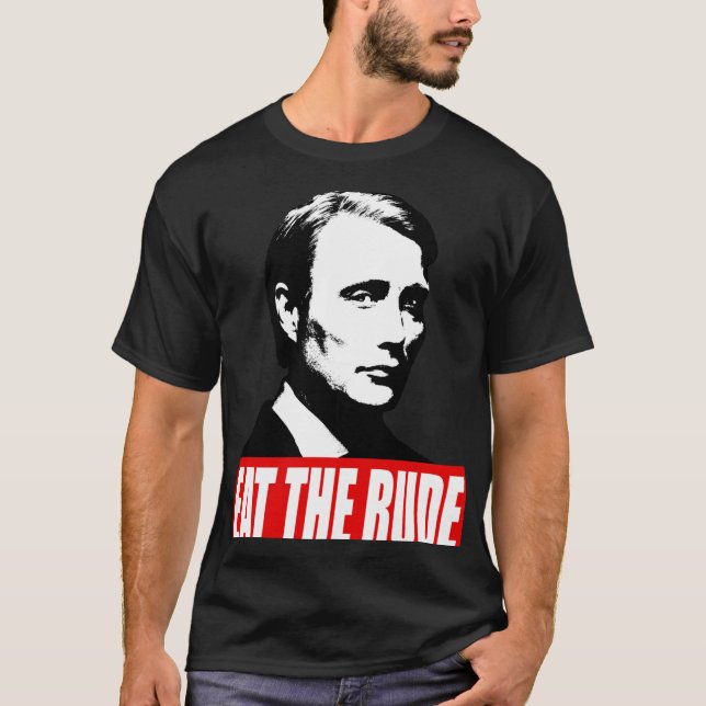 ÄT RUDE Hannibal Mörk Bakgrund T Shirt (Framsida)