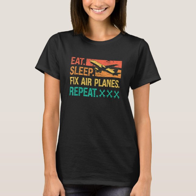 Ät Slaa Fix Luft Planer Upprepa Retro Fix Luftfart T Shirt (Framsida)