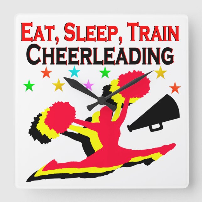 ÄT, SLEEP TÅG CHEERLEADRED DESIGN FYRKANTIG KLOCKA (Framsida)