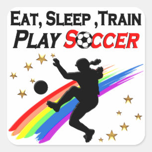 ÄT, SLEEP TÅG SPELA SOCCER HELA DAGEN LÅNG FYRKANTIGT KLISTERMÄRKE