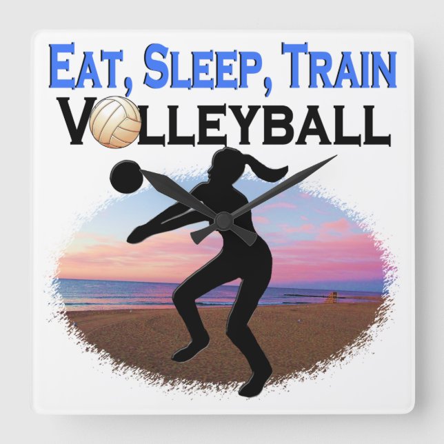 ÄT, SLEEP, TÅG VOLLEYBALL FYRKANTIG KLOCKA (Framsida)