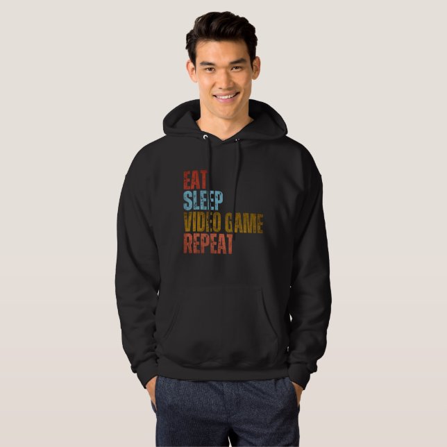ÄT SLEEP VIDEO GAME REPETERA HOODIE (Hel framsida)
