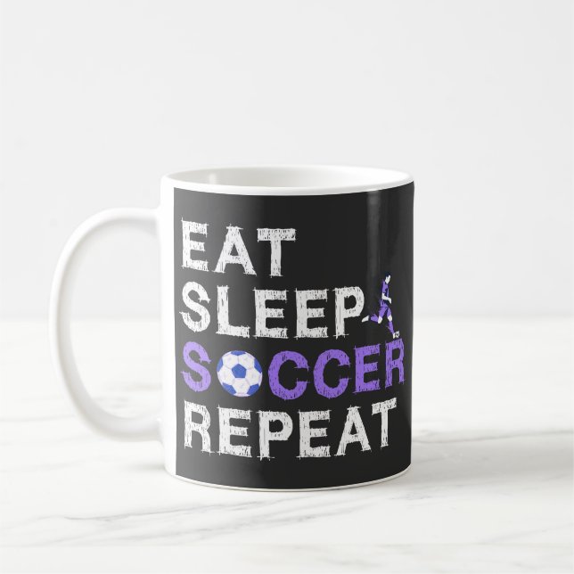 Ät+Sömn+fotboll+Upprepa Kaffemugg (Vänster)