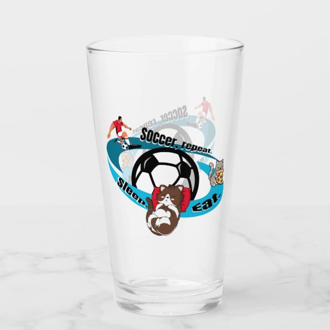 Ät, sömn, fotboll, upprepa tecknad fotboll glaskopp (Framsida)