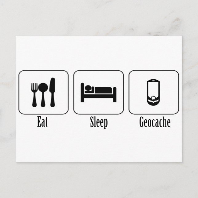 Ät, sömn, Geocache Vykort (Framsida)