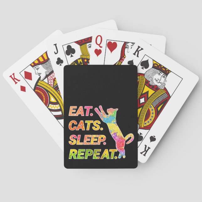 Ät, sömn, katter, Upprepa - Färgt katt överdrag Casinokort (Baksidan)