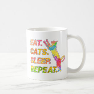 Ät, sömn, katter, Upprepa - Färgt katt överdrag Kaffemugg