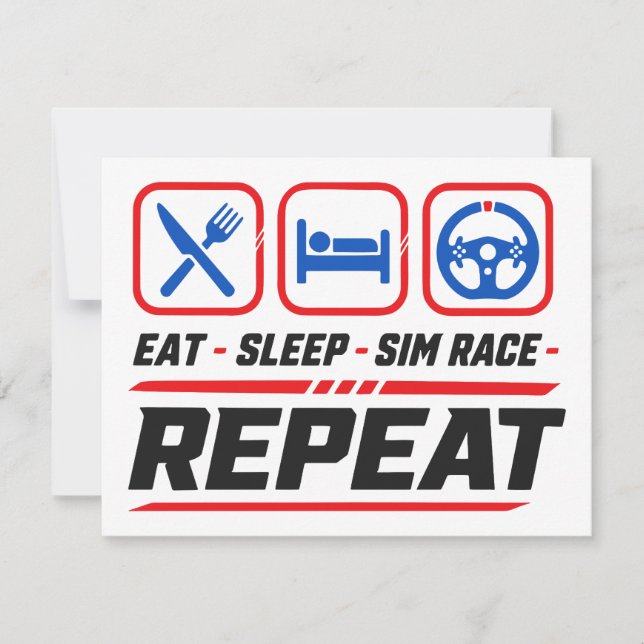 Ät sömn sim tävla upprepa för sim racing fans inbjudningar (Framsida)