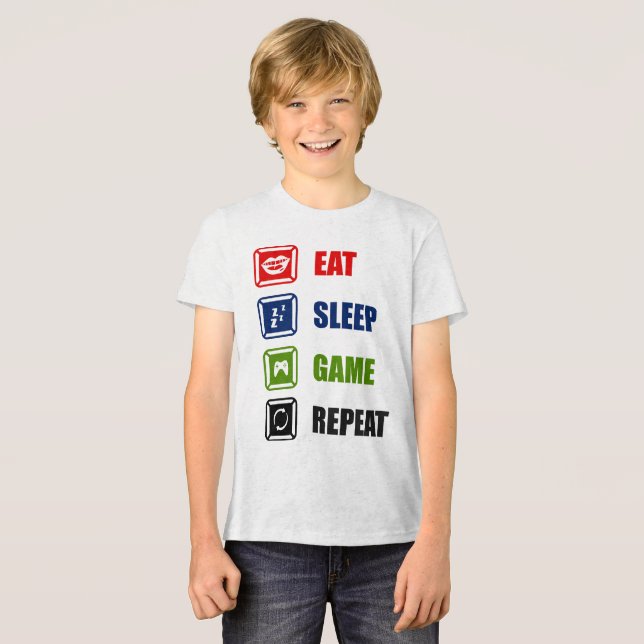 Ät, sömn, spel, upprepa t shirt (Framsida Full)