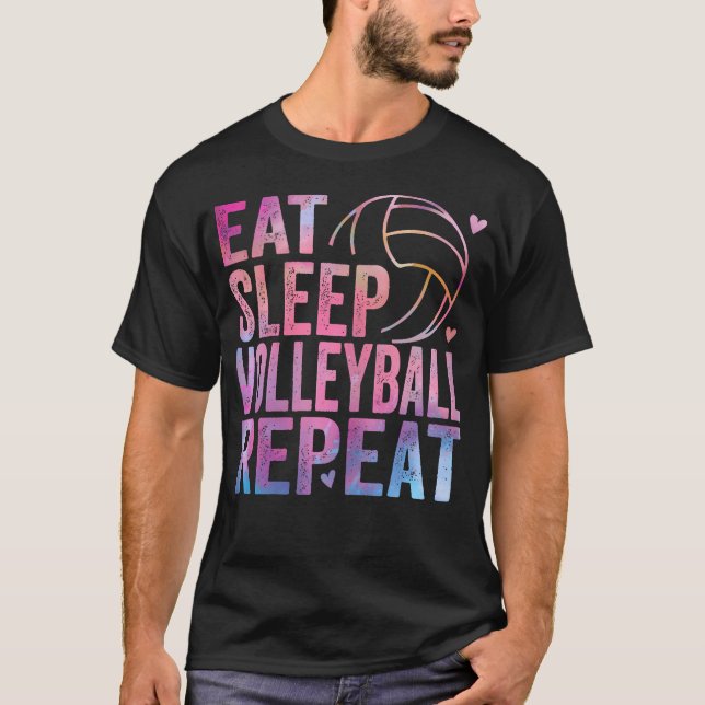 Ät sömn Volleyball Upprepa färglösa tonåring flick T Shirt (Framsida)