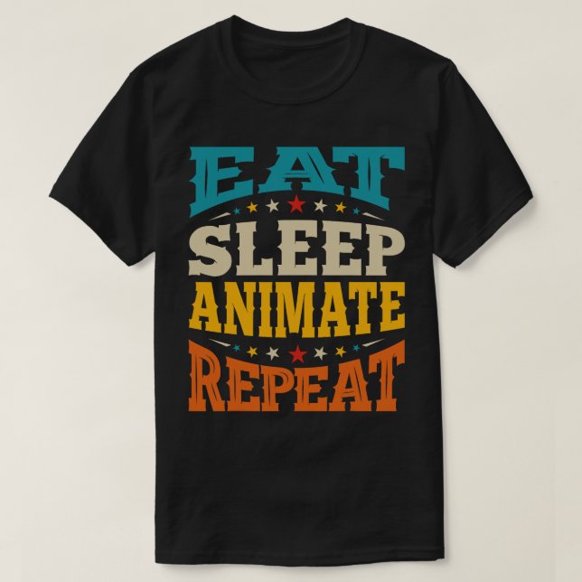 Ät sömnanimering 3D Animators Cartoonist Animatio T Shirt (Design framsida)