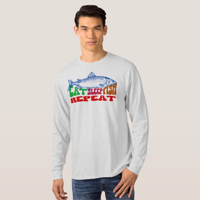 Ät sömnfisk Upprepa Shirt Fisherman Gift T (Hel framsida)