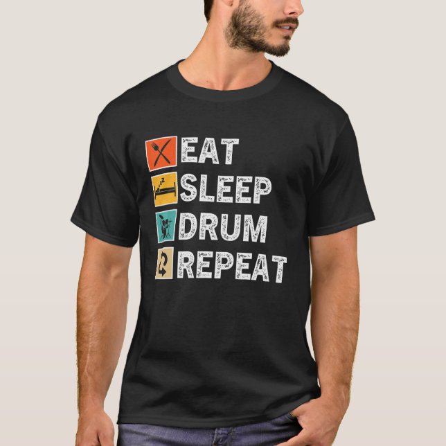 Ät Sömntrumma Upprepa Drumming Drummer-Vintage T Shirt (Framsida)