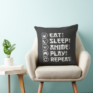 Ät Sov Anime Spela Upprepa Otaku Anime Livsstil Kudde
