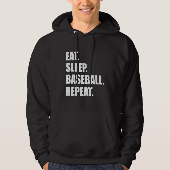 Ät. Sov. Baseball. Upprepa. Funny Baseball Hoodie (Framsida)