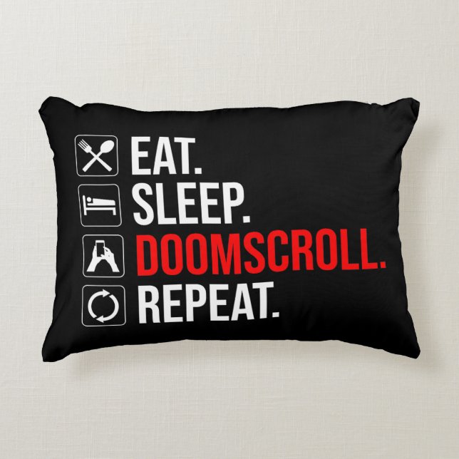 Ät. Sov. Doomscroll. Upprepa Prydnadskudde (Framsidan)