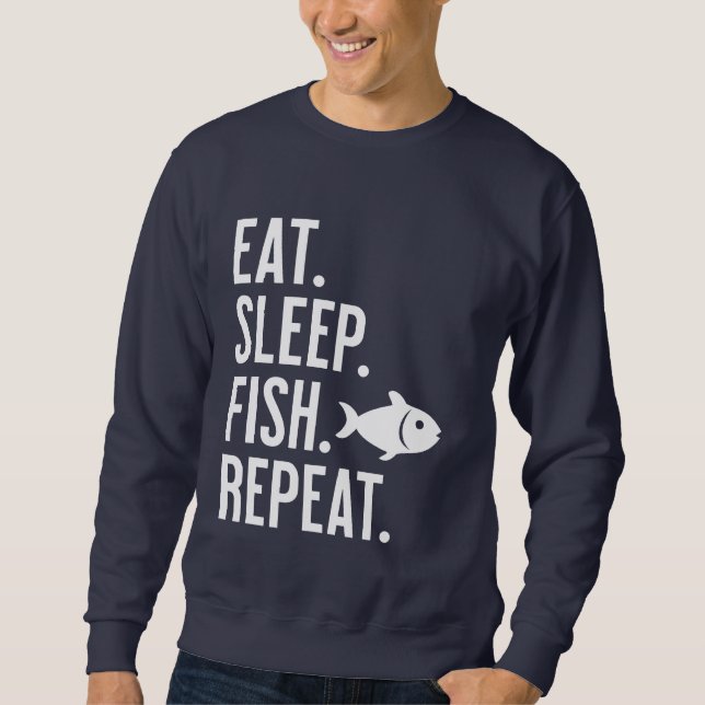 Ät. Sov. Fisk. Upprepa. Funny Fishing Älskare Lång Ärmad Tröja (Framsida)