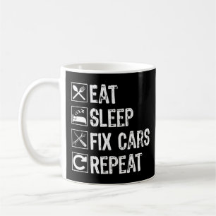 Ät Sov Fixa Bilar Repeterar Rolig Mekaniker Pappa Kaffemugg