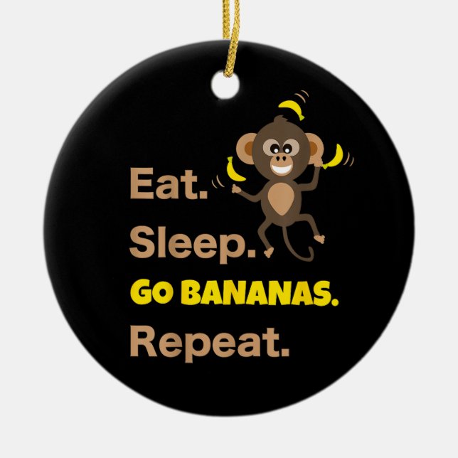Ät Sov Gå Bananar Upprepa Rolig Söt Djur Munk Julgransprydnad Keramik (Framsidan)
