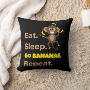 Ät Sov Gå Bananar Upprepa Rolig Söt Djur Munk Kudde