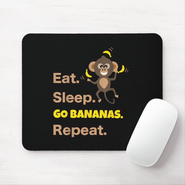 Ät Sov Gå Bananar Upprepa Rolig Söt Djur Munk Musmatta (Med mus)
