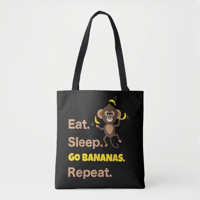 Ät Sov Gå Bananar Upprepa Rolig Söt Djur Munk Tygkasse (Framsida)