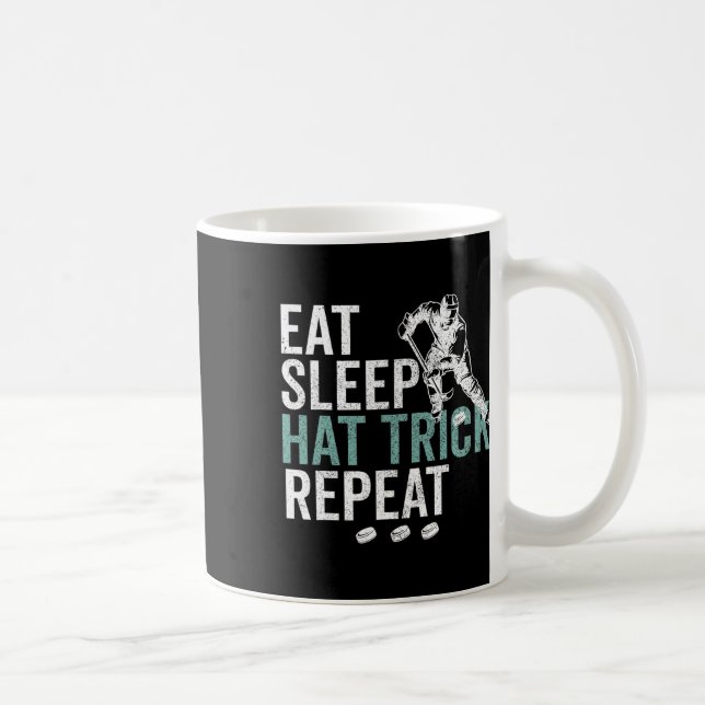 Ät Söv Hatt Trick Upprepa Cool Ishockey Puck Fa Kaffemugg (Höger)