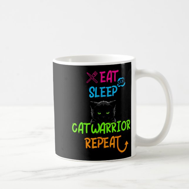 Ät sov katt krigare upprepa rolig design  kaffemugg (Höger)