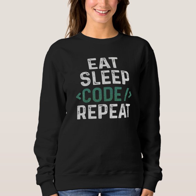 Ät Söv Kod Upprepa Kul Programmering Mjukvara Dev T Shirt (Framsida)