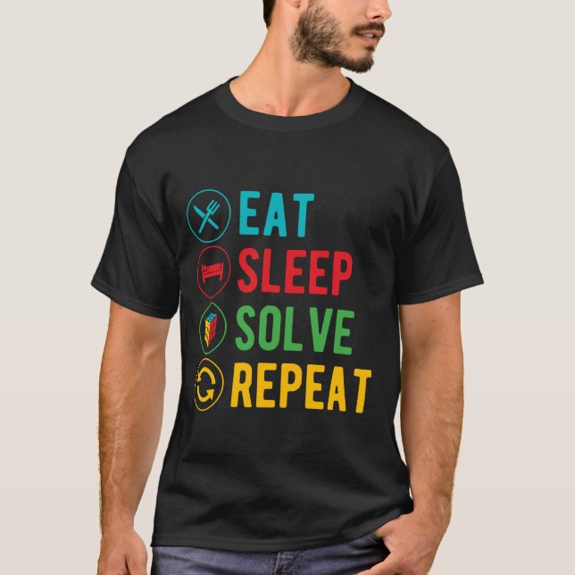 Ät Sov Lös Pussel Kub Upprepa Cuber Speed Kub T Shirt (Framsida)