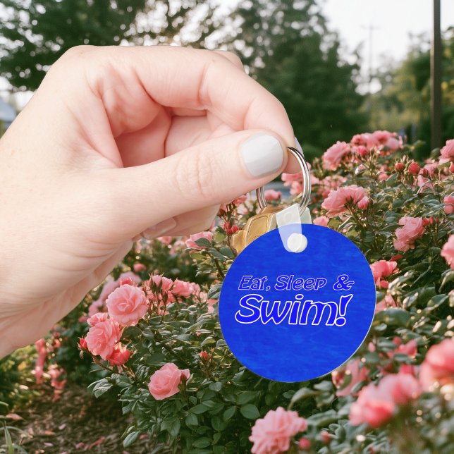 Ät, Sov & Simma! Ljusblå Nyckelring (Eat, Sleep & Swim! Bright Blue Keychain)