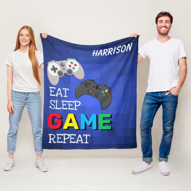Ät, Sov, Spela, Upprepa | Personlig gamer Fleecefilt (På plats)