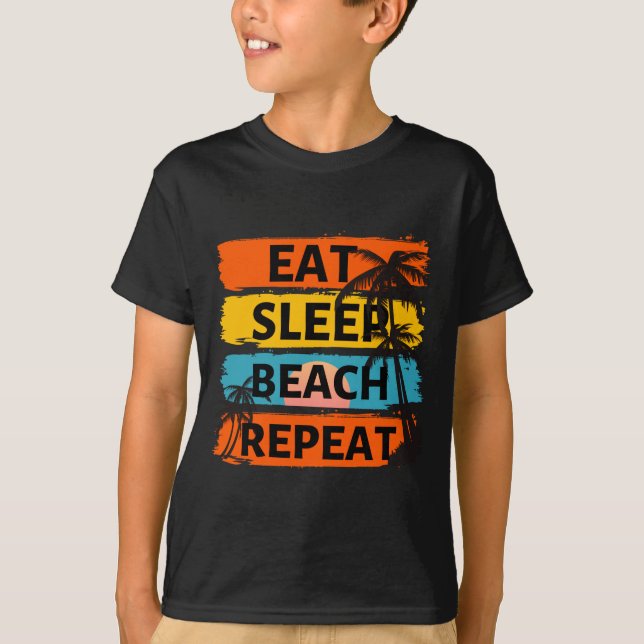 Ät sov strand upprepa - sommarlov tropisk t shirt (Framsida)