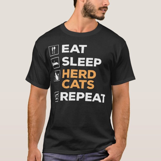 Ät Sov Vall Katter Upprepa Rolig Kattälskare T Shirt (Framsida)