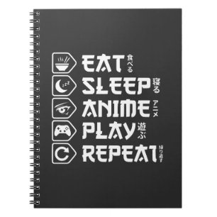 Ät Sova Anime Spela Upprepa Otaku Anime Livsstil Anteckningsbok