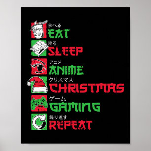 Ät Sova Anime Spelande Jul Pyjamas X-mas Holi Poster
