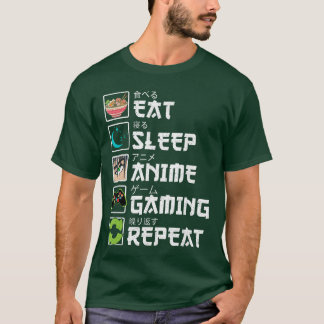 Ät Sova Anime Spelande Upprepa Gamer Meneen Pojke T Shirt