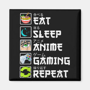 Ät Sova Anime Spelande Upprepa Kawaii Otaku Anime Magnet