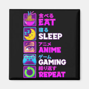 Ät Sova Anime Spelande Upprepa Kawaii Otaku Anime Magnet