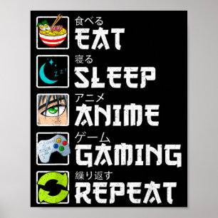 Ät Sova Anime Spelande Upprepa Kawaii Otaku Anime Poster
