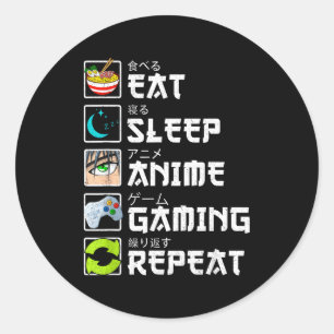 Ät Sova Anime Spelande Upprepa Kawaii Otaku Anime Runt Klistermärke