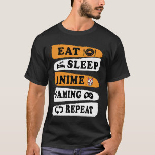 Ät Sova Anime Spelande Upprepa Kawaii Otaku Anime T Shirt