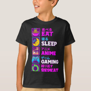 Ät Sova Anime Spelande Upprepa Kawaii Otaku Anime  T Shirt