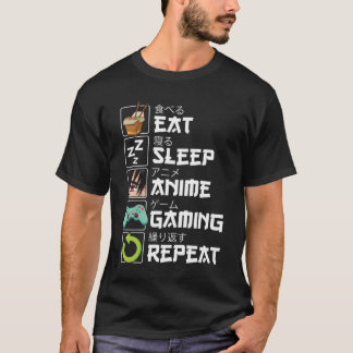 Ät Sova Anime Spelande Upprepa Kawaii Otaku Anime T Shirt