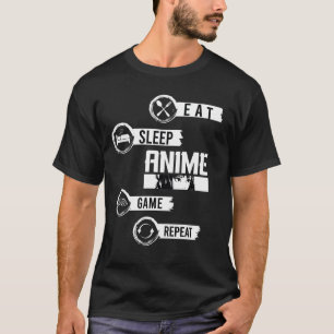Ät Sova Anime Spelande Upprepa Kawaii Otaku T-Shir T Shirt